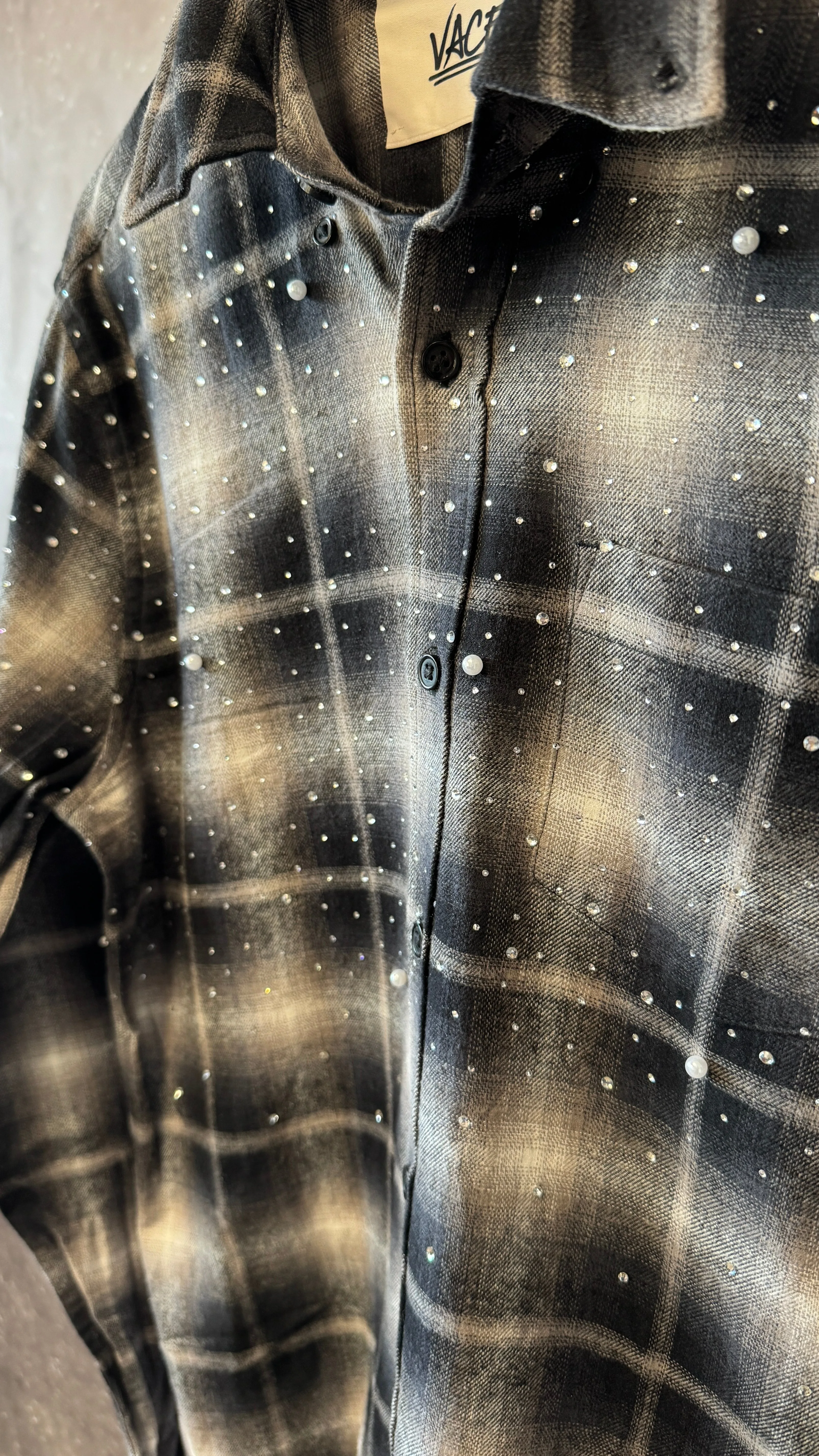 VACE Culture Custom Flannel with Hand-Applied Pearls – custom streetwear